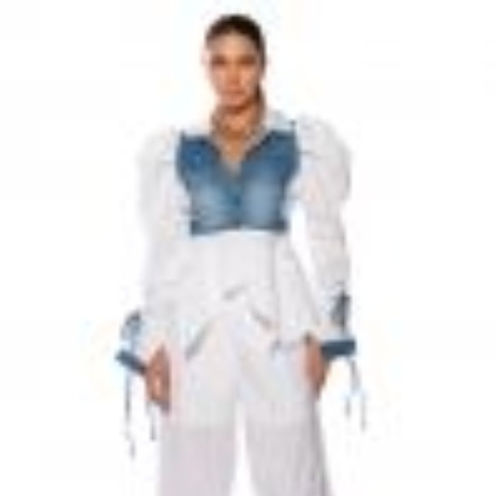 Taffeta Drawstring  Denim Jacket - Picture 3 of 4